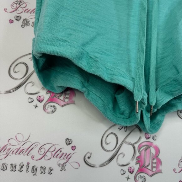 Danskin shorts fold over hem bottom tie up waist blue Turquoise Athletic Shorts - Picture 7 of 11